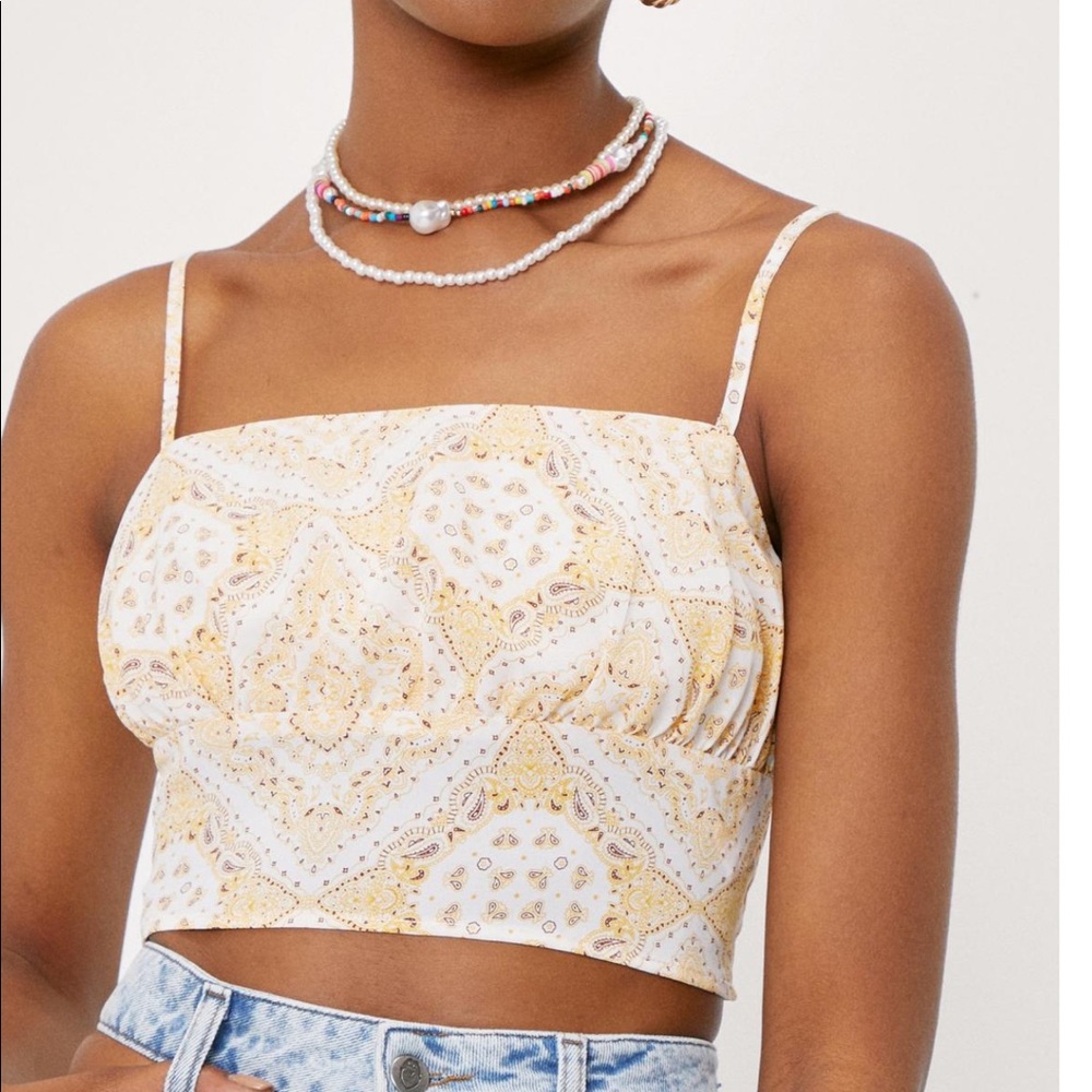 Retro Bandana Print Tie Back Cropped Cami Top
